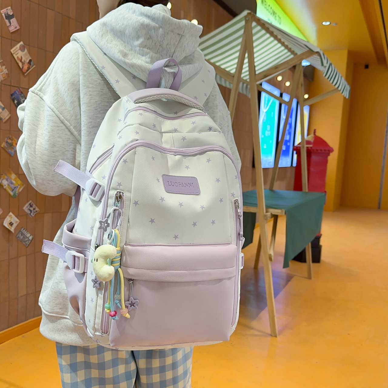 Women's Cream White & Yellow C - Canvas Backpack Casual のレビューと価格