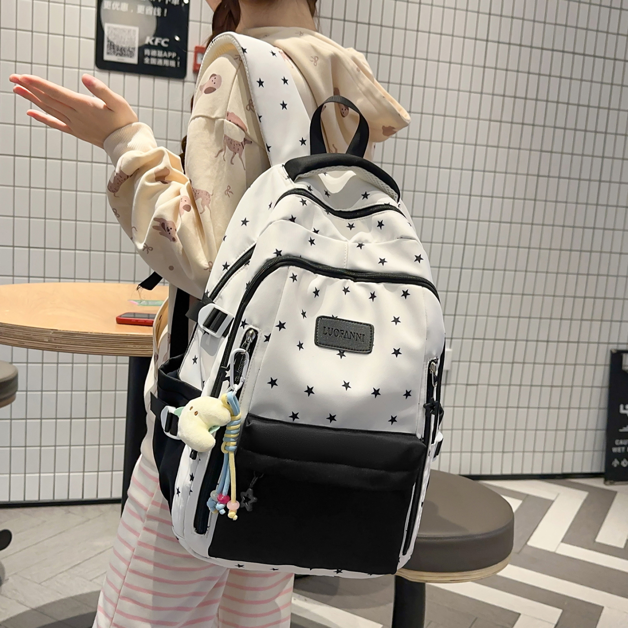 Women's Cream White & Yellow C - Canvas Backpack Casual のレビューと価格
