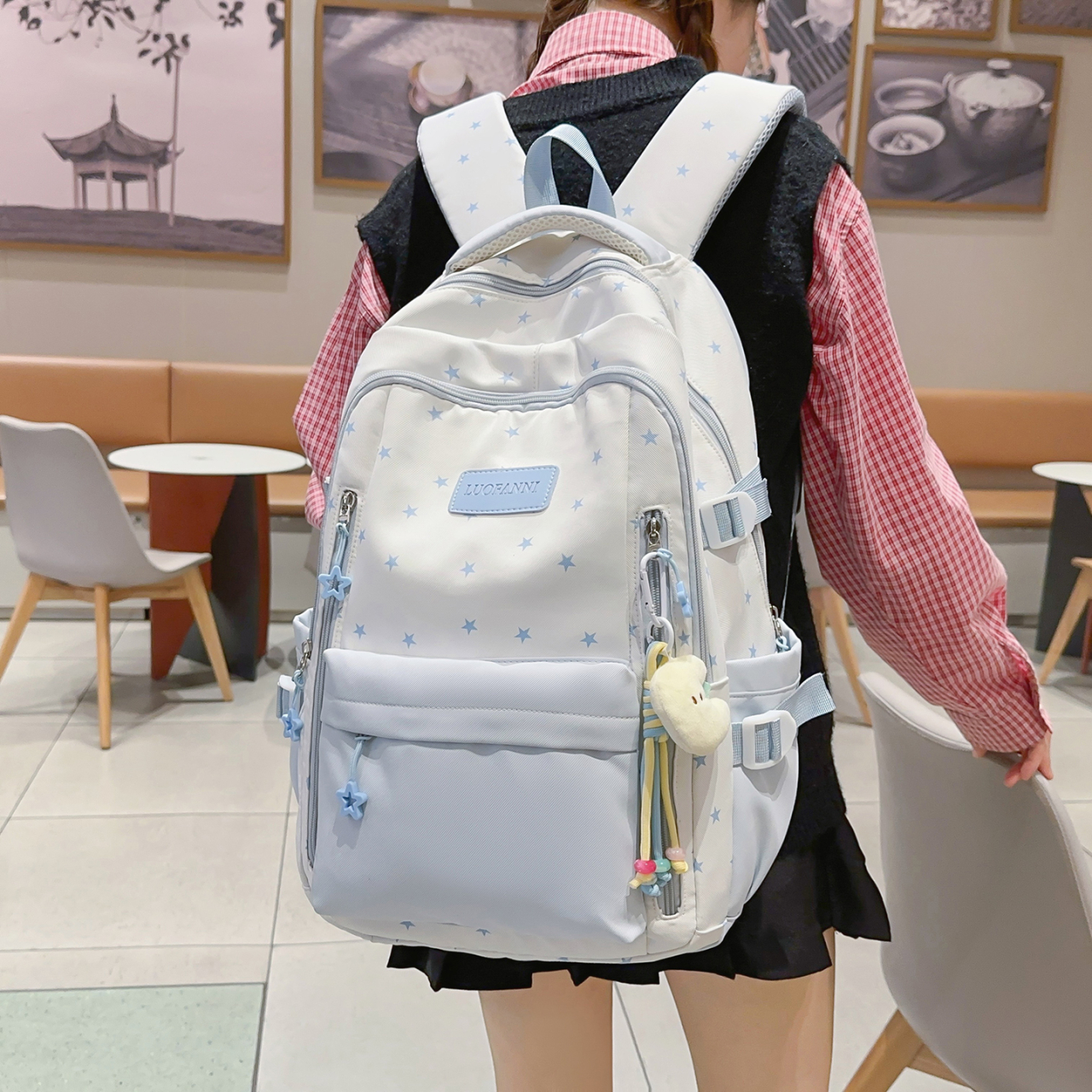 Women's Cream White & Yellow C - Canvas Backpack Casual のレビューと価格