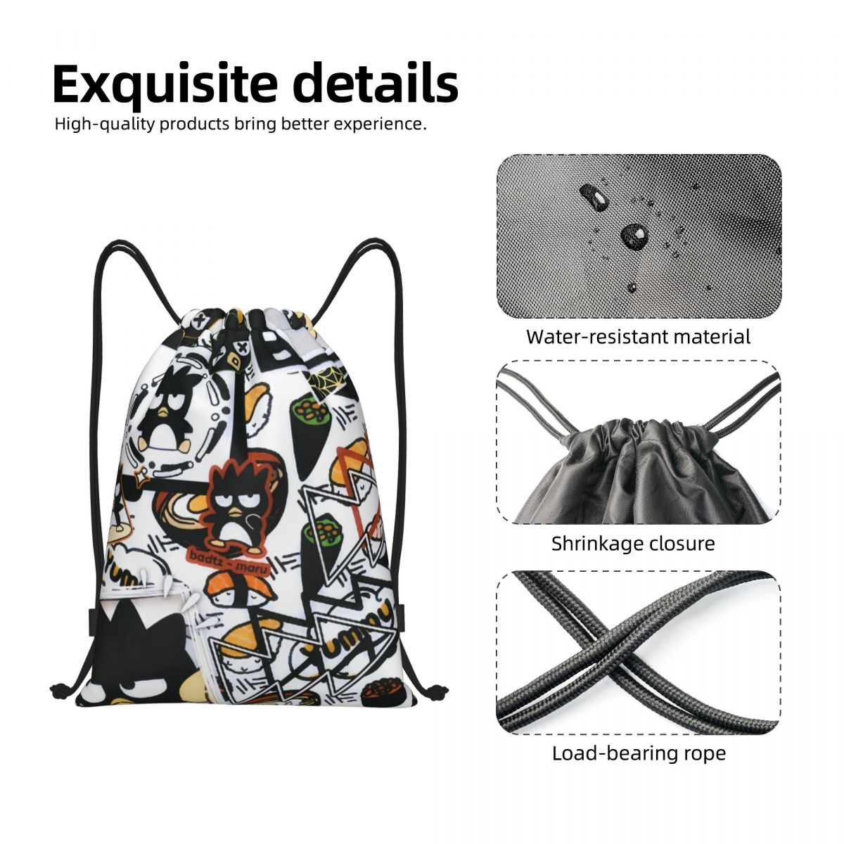 Cute Cartoon Penguin Bad Badtz - Drawstring Gym Bag のレビューと価格