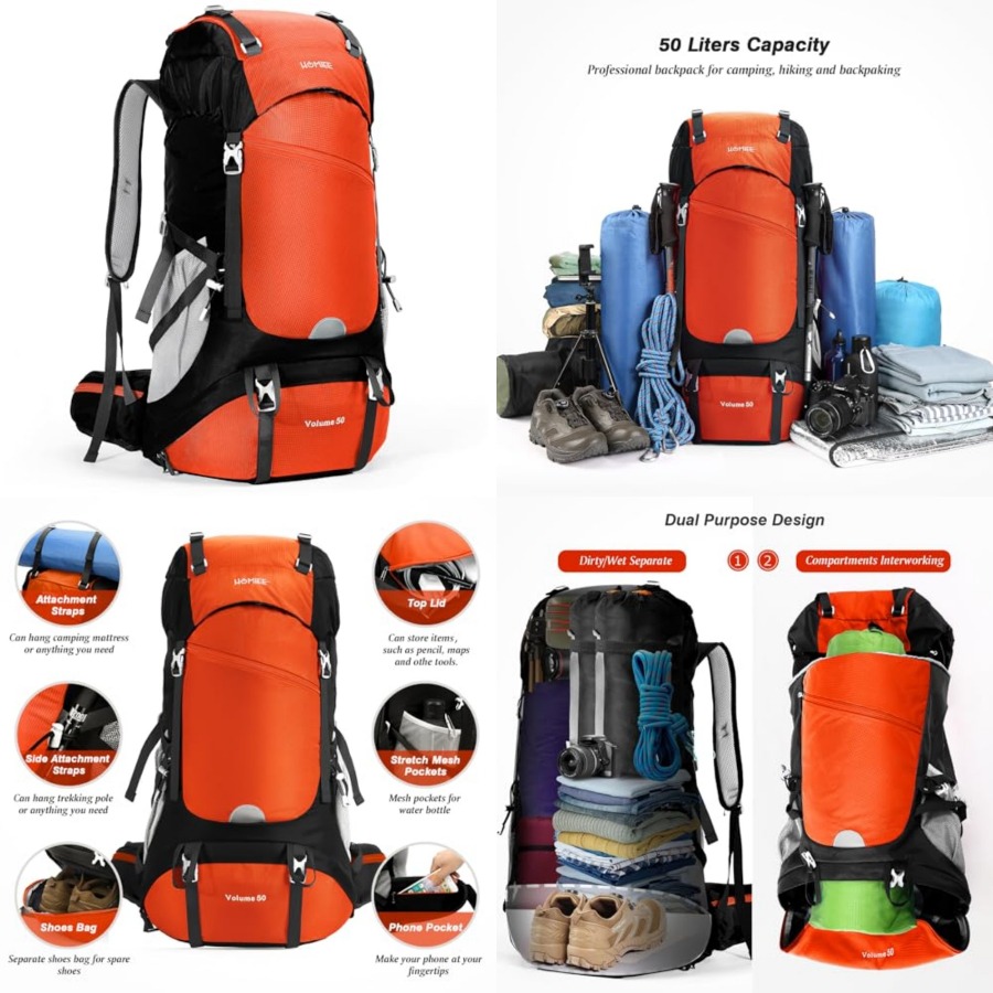 50L Hiking Backpack Travel Bag - Hiking Backpack Waterproof のレビューと価格