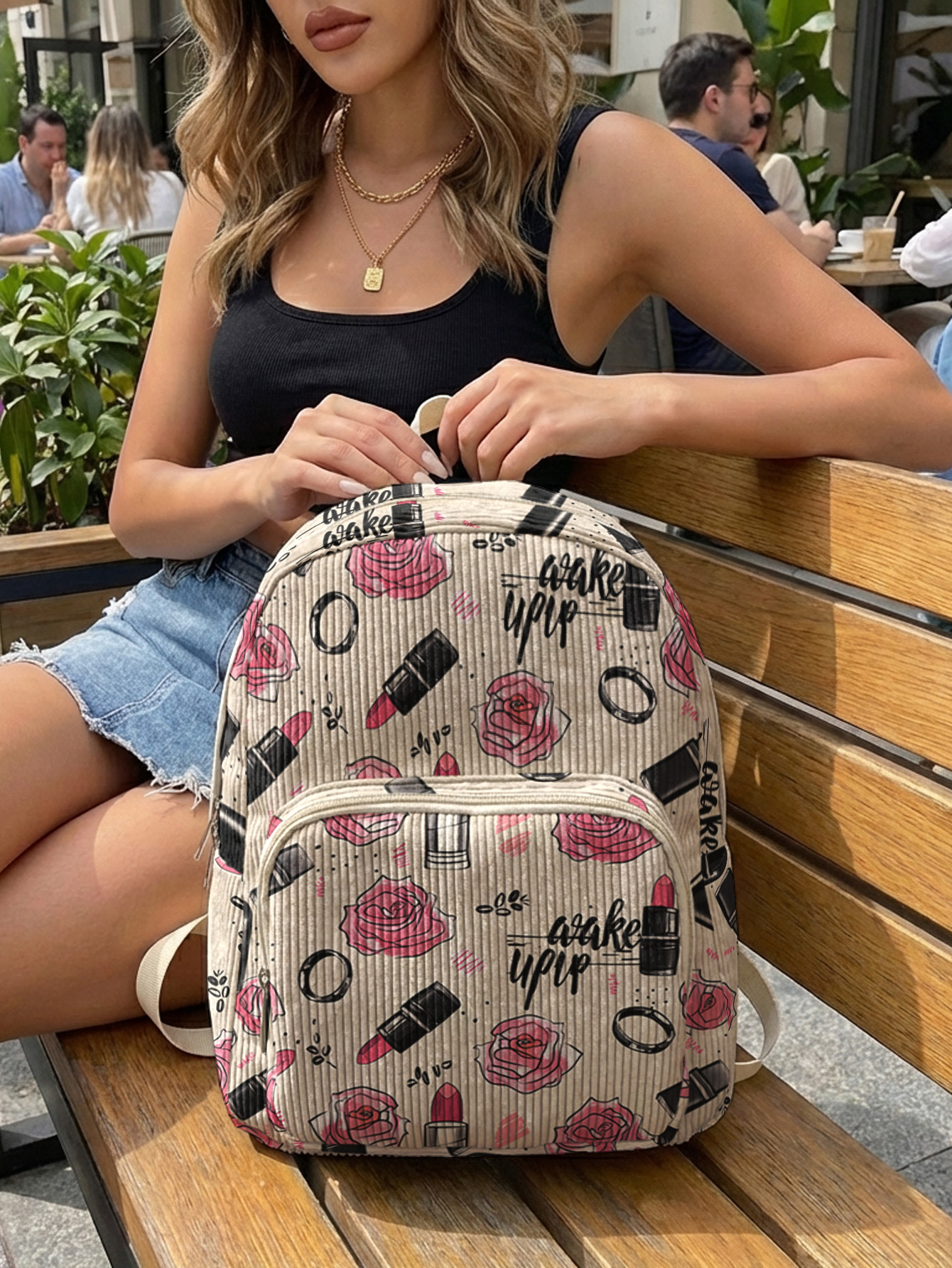 Rose Lipstick Print Allover Wo - Fashion Backpack Women のレビューと価格