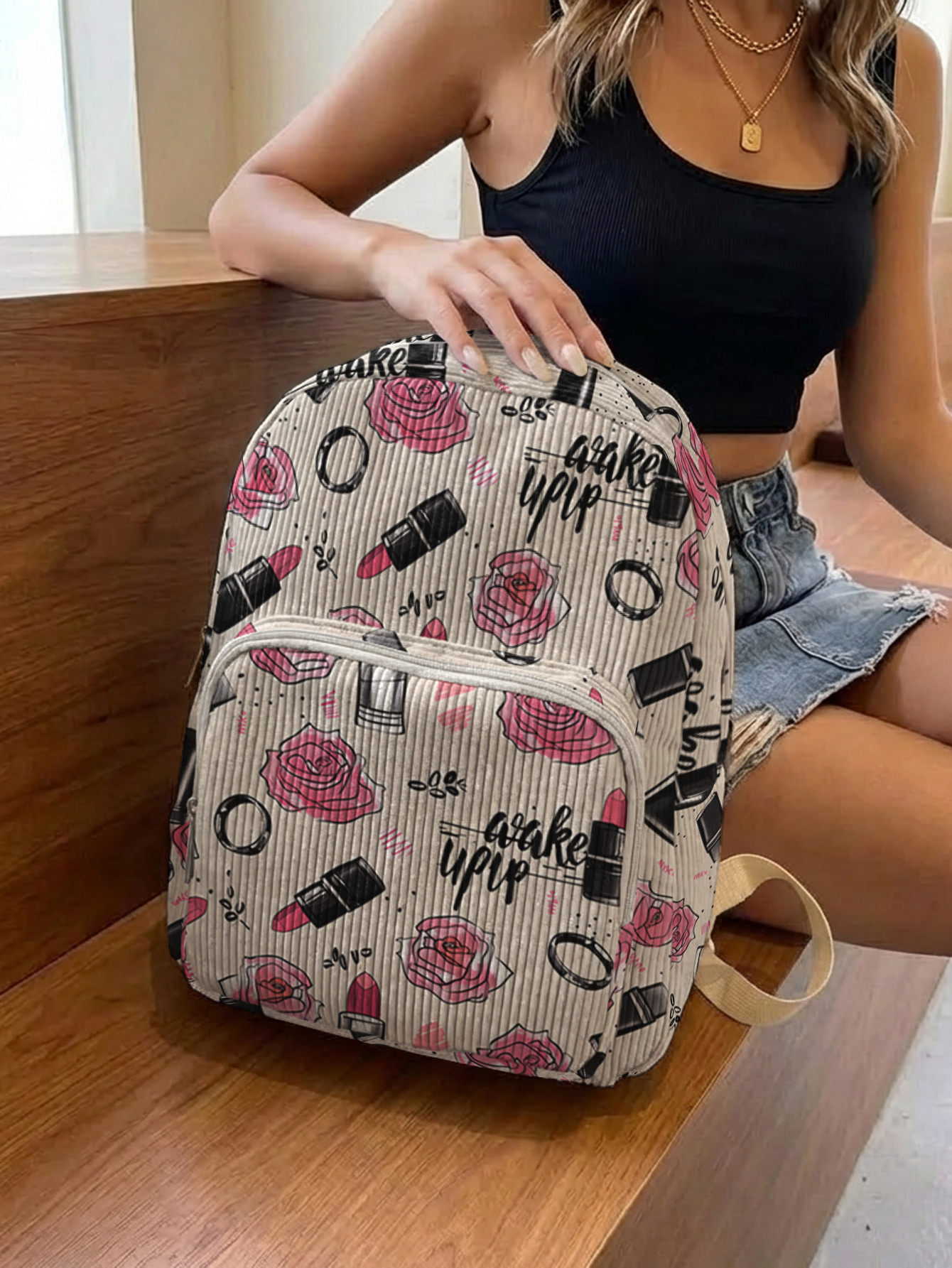 Rose Lipstick Print Allover Wo - Fashion Backpack Women のレビューと価格