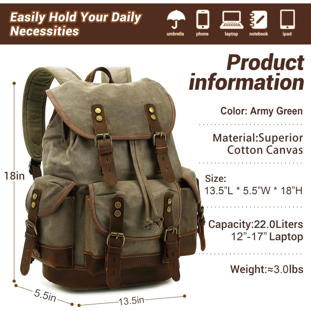 Vintage Canvas Leather Backpac - Leather Backpack Vintage のレビューと価格