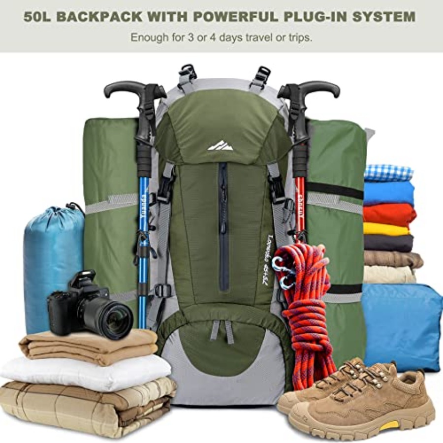 Loowoko 50L Hiking Backpack, W - Rain Cover Backpack のレビューと価格