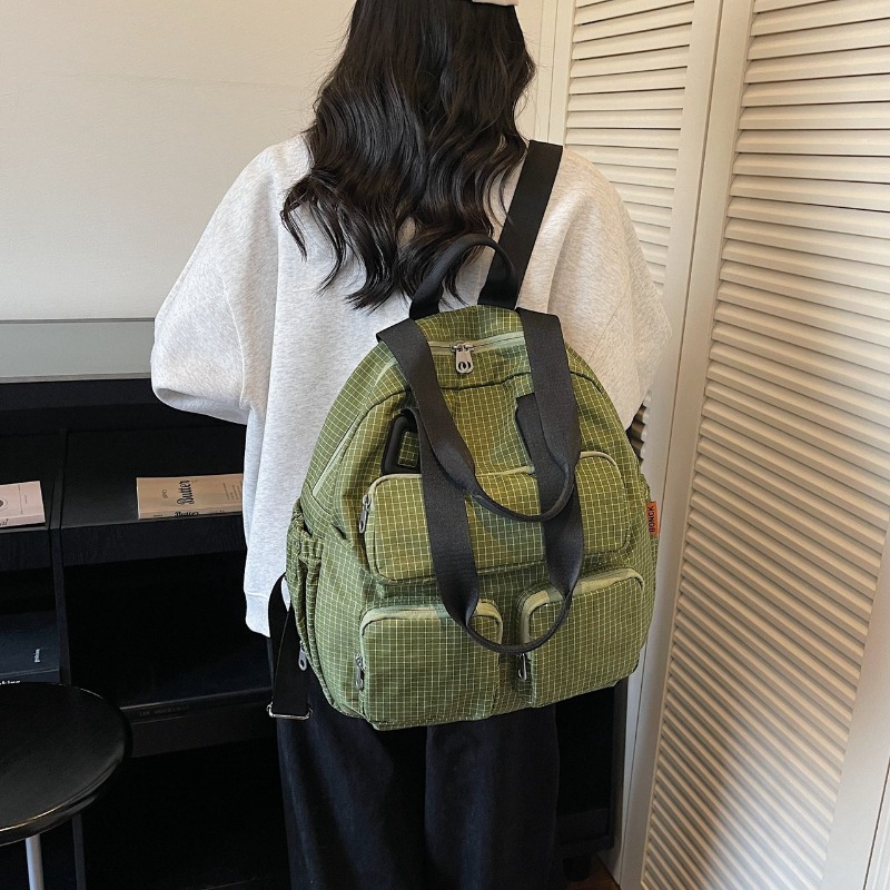 Multi-pocket Checkered Youth B - Canvas Backpack Casual のレビューと価格