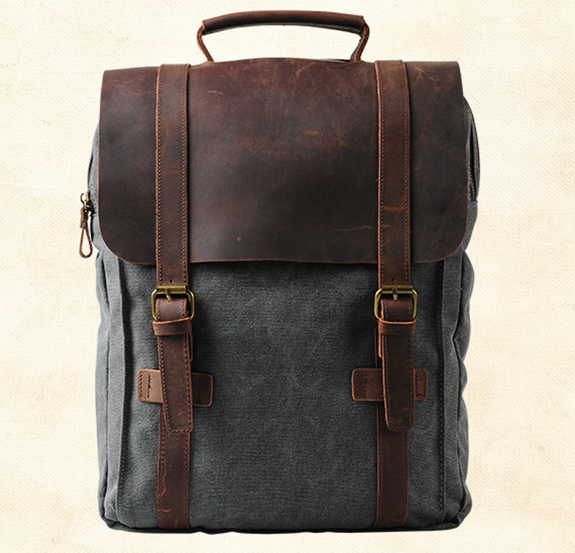 Fashion Male Backpack Leather  - Rucksack Military Style のレビューと価格