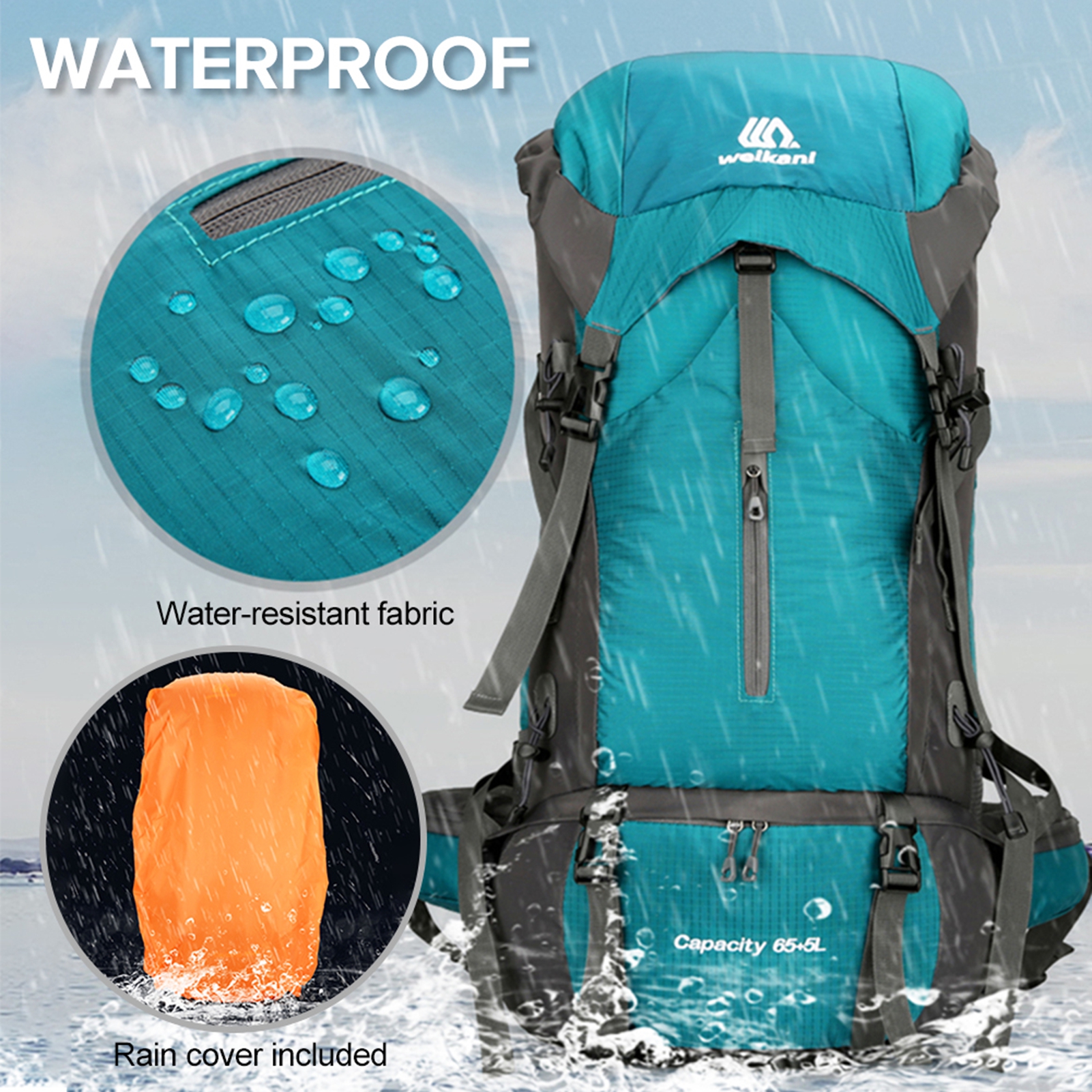 70L Extra Large Backpack for 3 - Rain Cover Backpack のレビューと価格