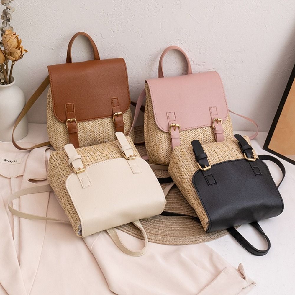 Fashion PU Leather Straw Backp - Leather Backpack Vintage のレビューと価格